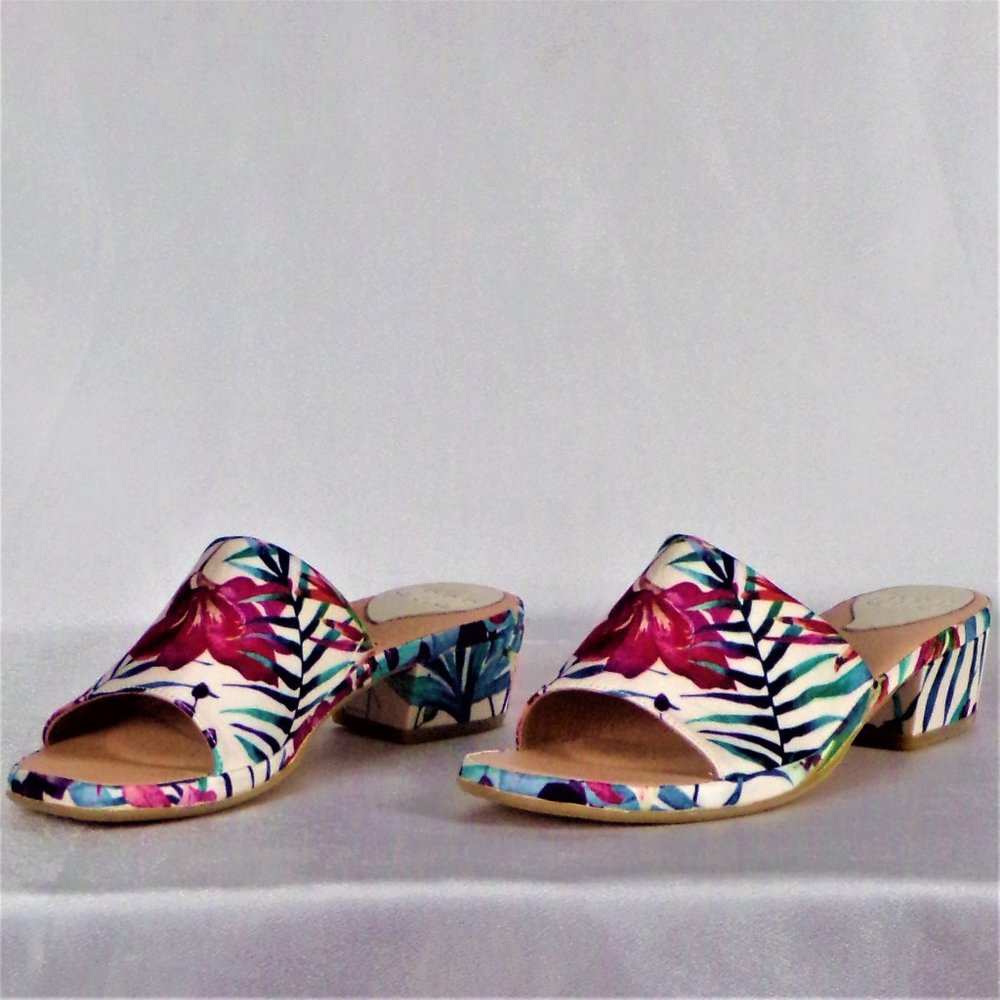 ONO 8M CARL 17 multicolor floral low-heel slide sandals leather uppers & linings - Picture 6 of 16
